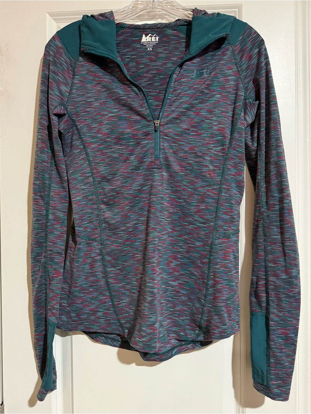 REI Teal and Magenta Space-Dye Half-Zip Hoodie